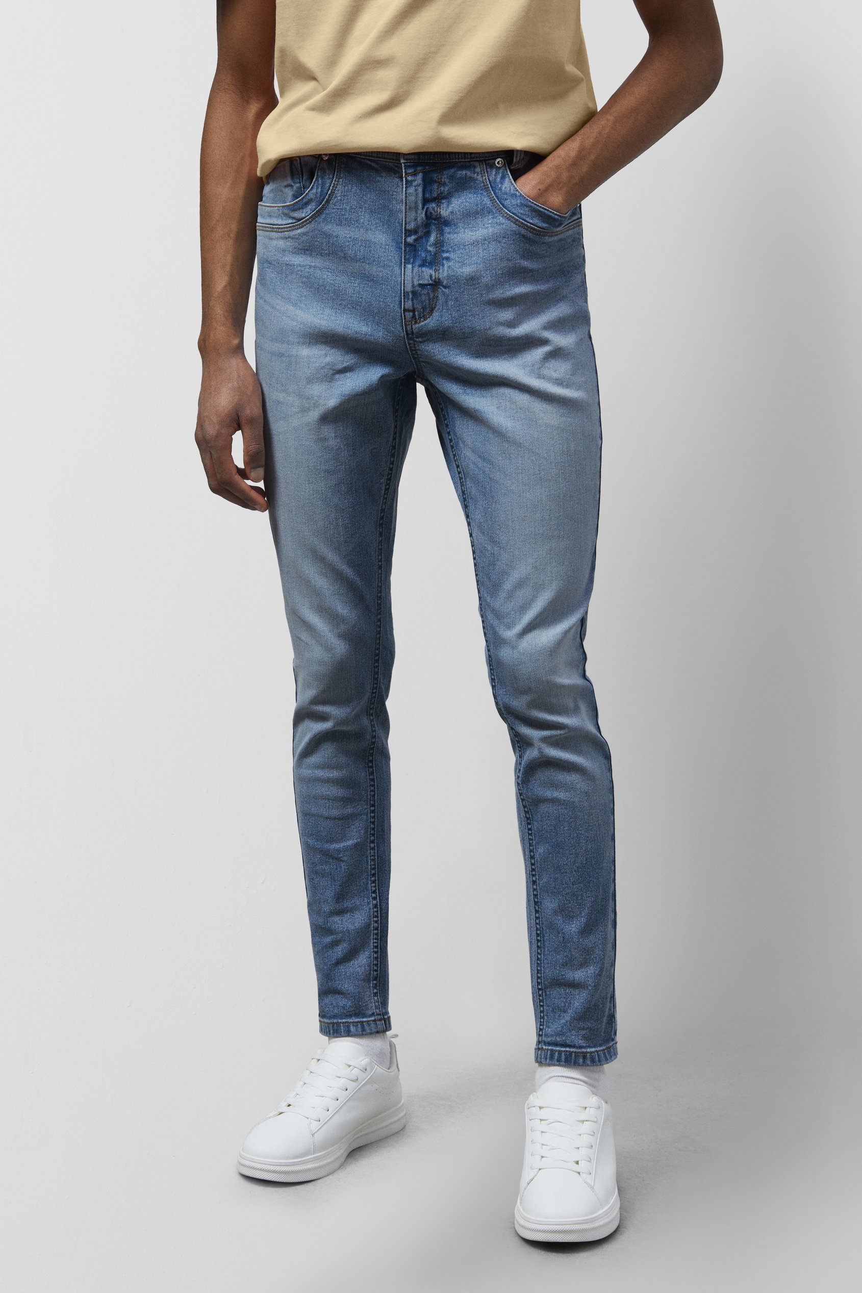 Enorsia Men's Mid Blue Stretch Skinny Fit Jeans - Uk 34