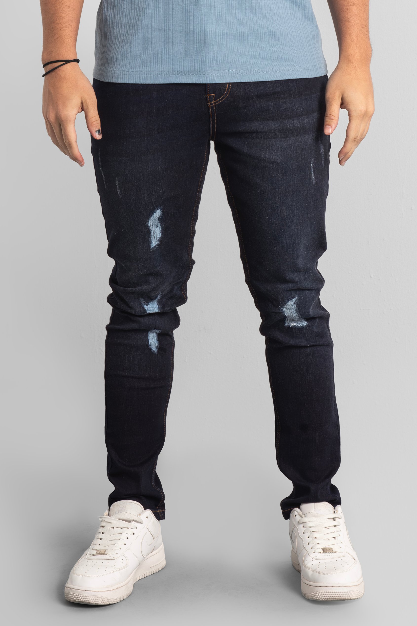 Enorsia Men's Black Blue Skinny Fit Distressed Denim Jeans - Uk 32