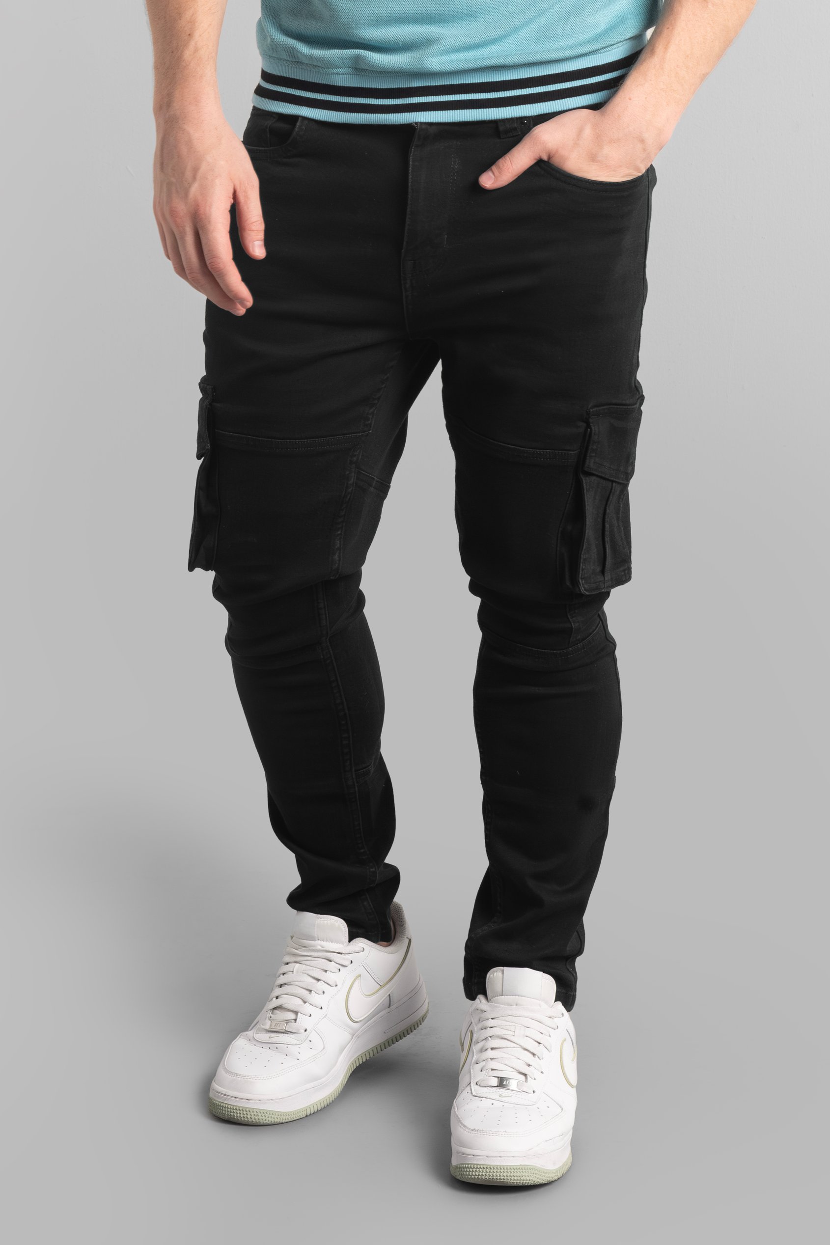 Enorsia Men's Black Skinny Fit Cargo Jeans - Uk 38