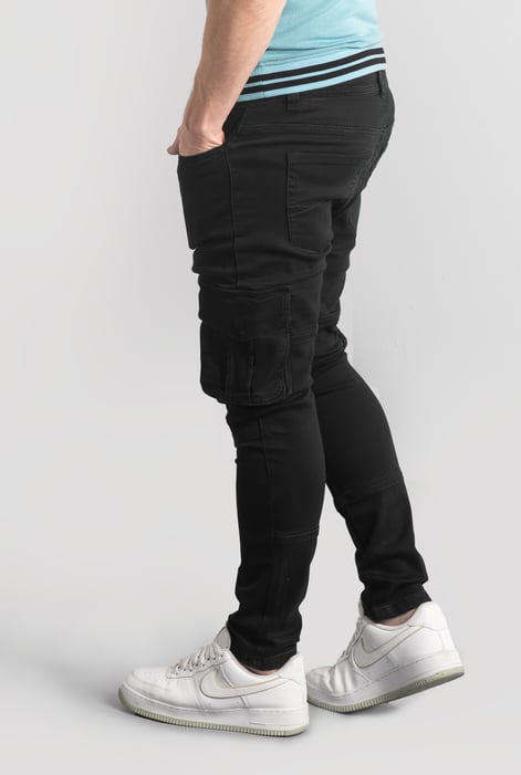 Mens Black Skinny Fit Cargo Jeans