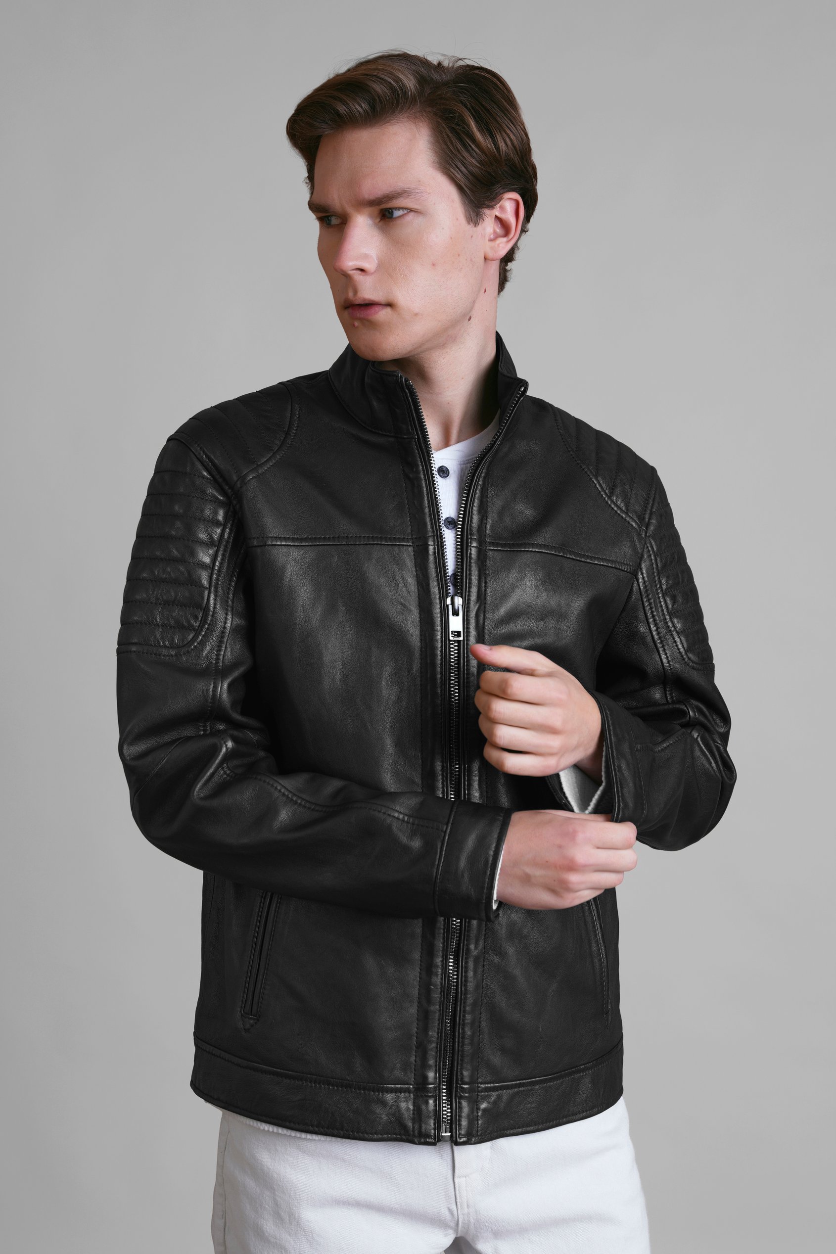 Enorsia Men's Black Classic Premium Jet Leather Jacket - Uk L