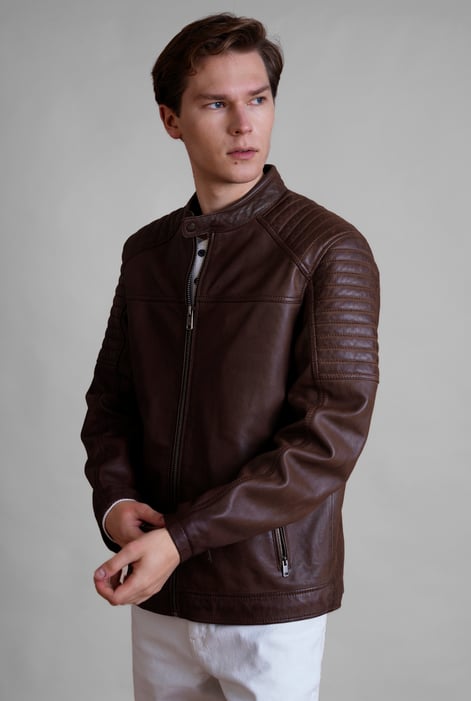 Brown Smart Zip-Up Genuine Leather Biker Jacket