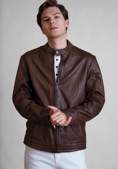 Smart Zip-Up Genuine Leather Biker Jacket