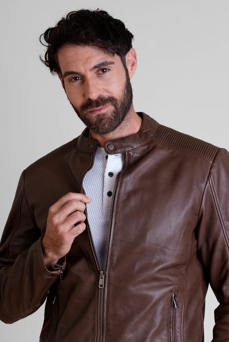 Mens Brown Premium Biker Leather Jacket