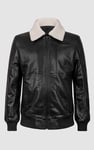 Mens Detachable Borg Collar Genuine Leather Jacket