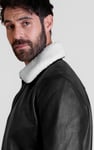 Mens Detachable Borg Collar Genuine Leather Jacket