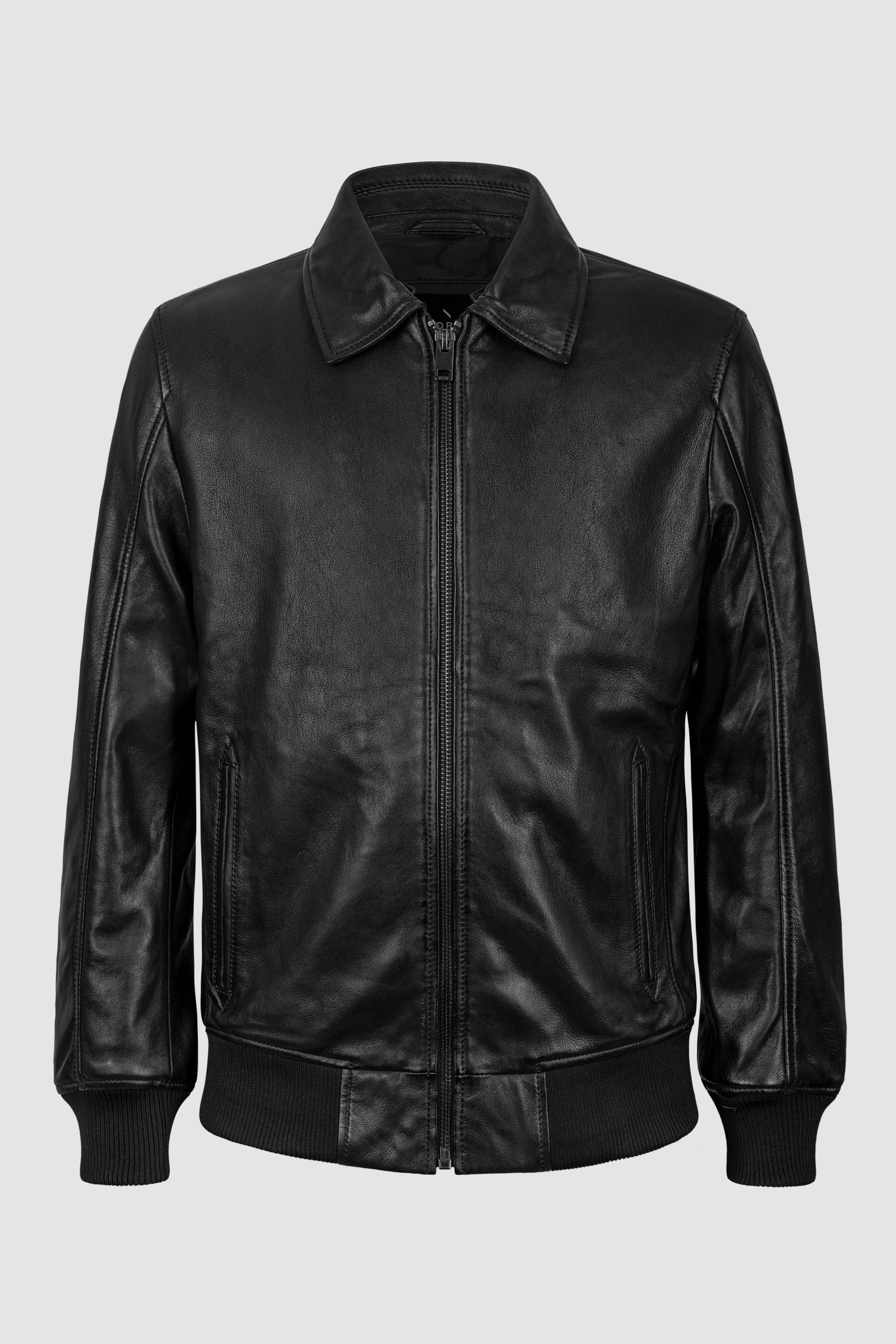 Mens Detachable Borg Collar Genuine Leather Jacket