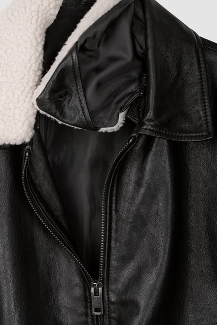 Mens Detachable Borg Collar Genuine Leather Jacket