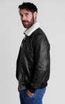 Mens Detachable Borg Collar Genuine Leather Jacket