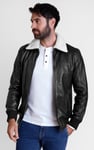Mens Detachable Borg Collar Genuine Leather Jacket