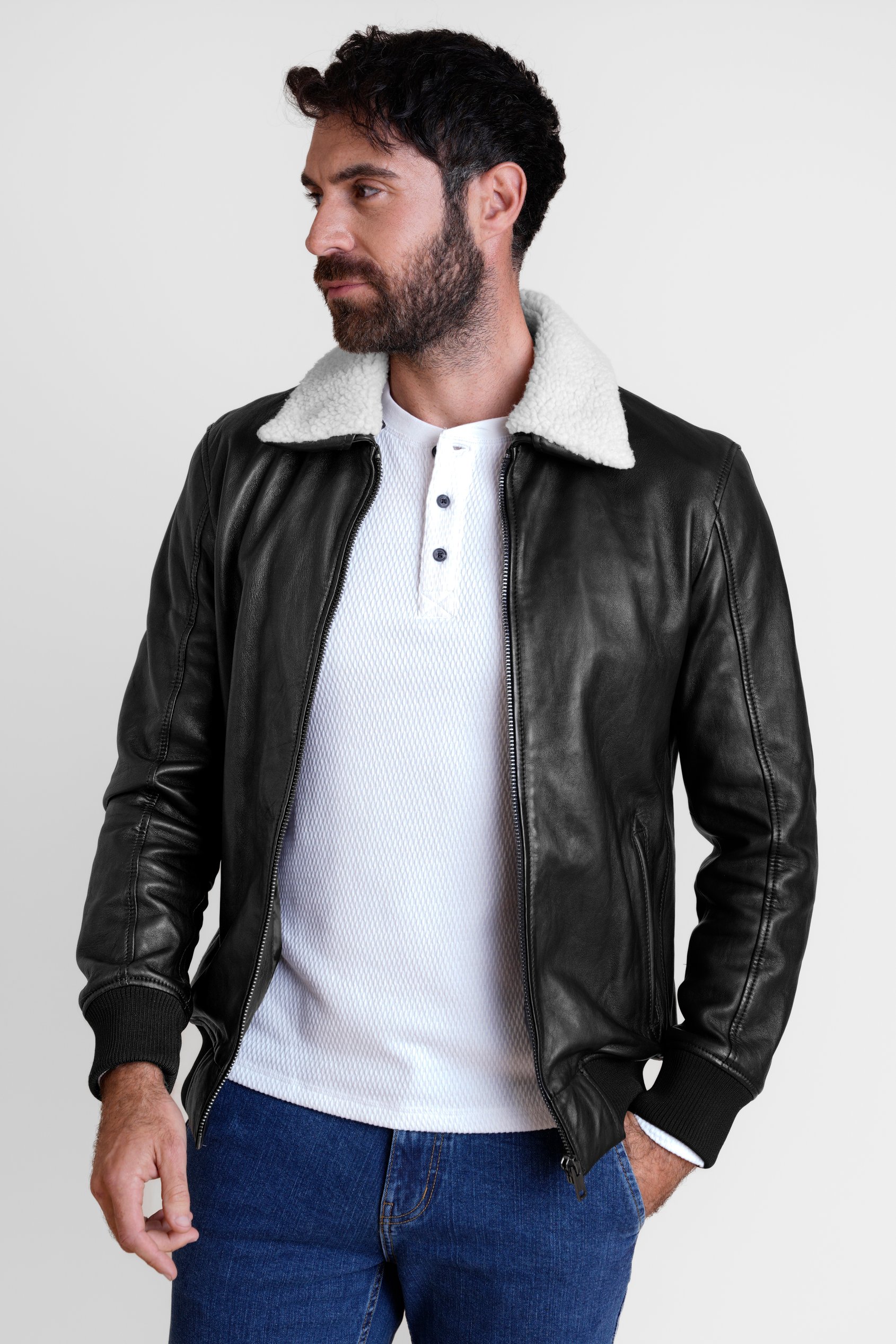 Enorsia Men's Black Premium Jet Leather Jacket - Uk L