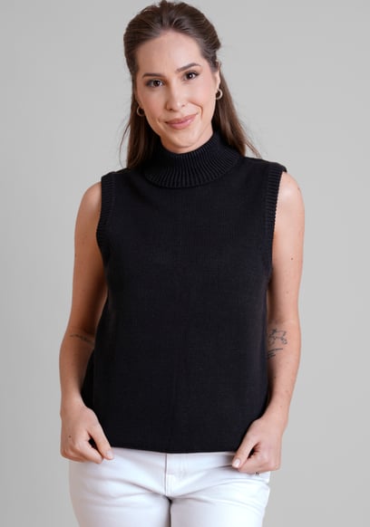 Sleeveless Roll Neck Knit Vest
