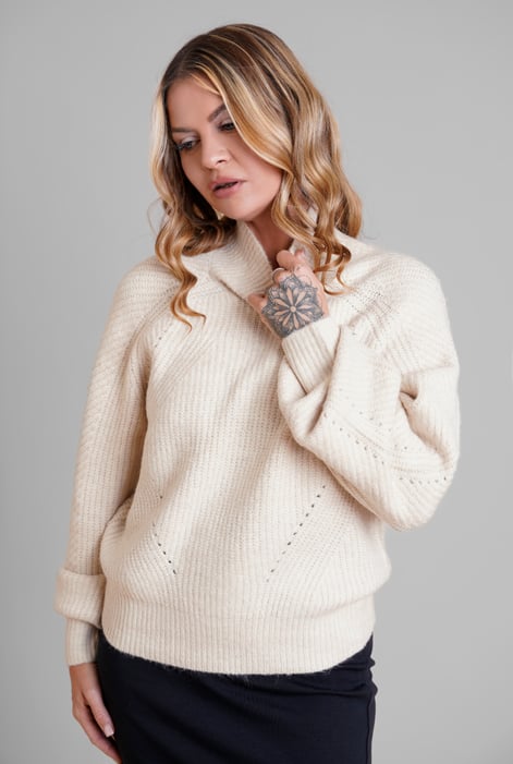 Womens Cream Funnel Neck Jumper
