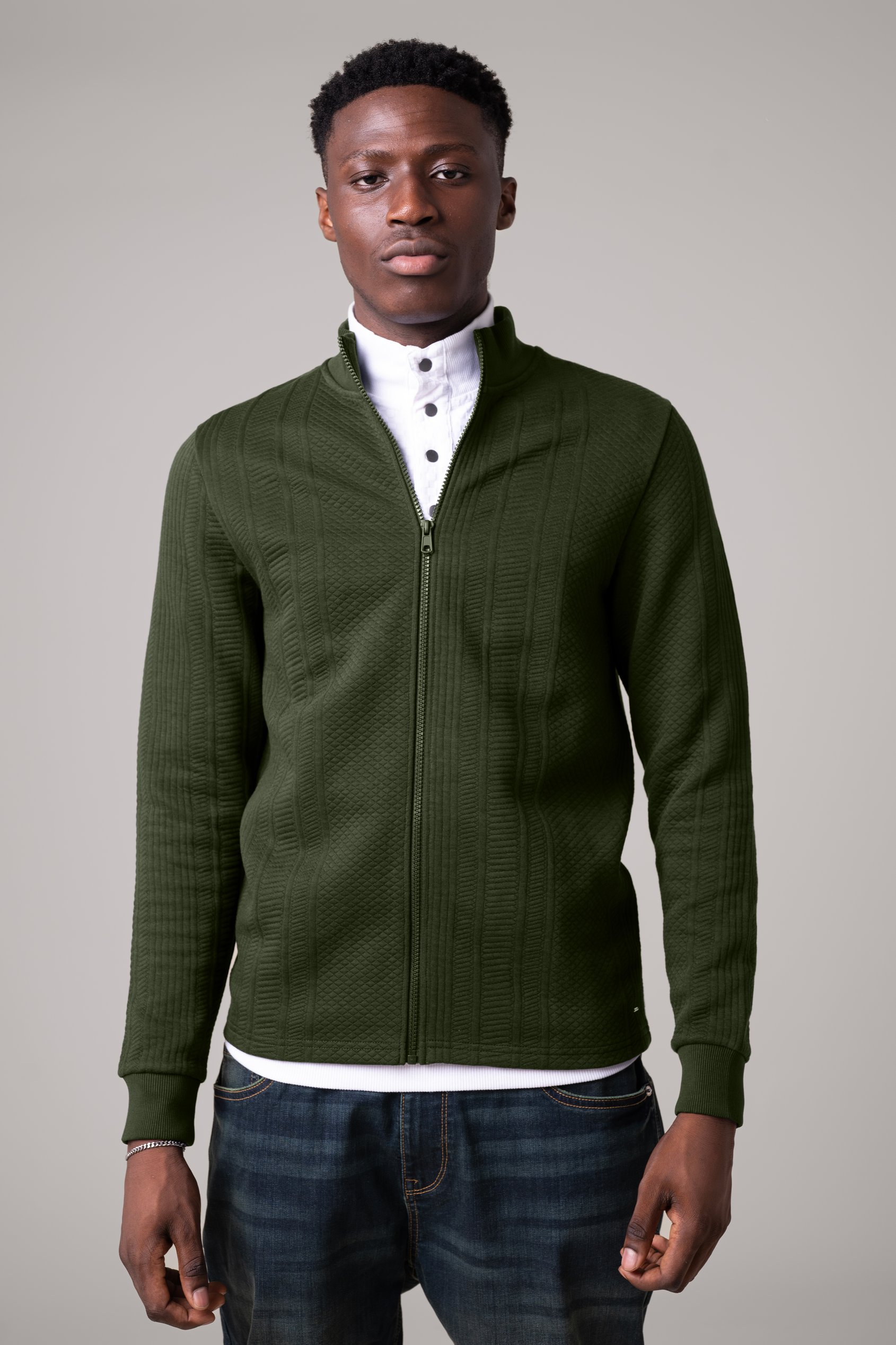 Mens Green Premium Texture Jersey Jacket
