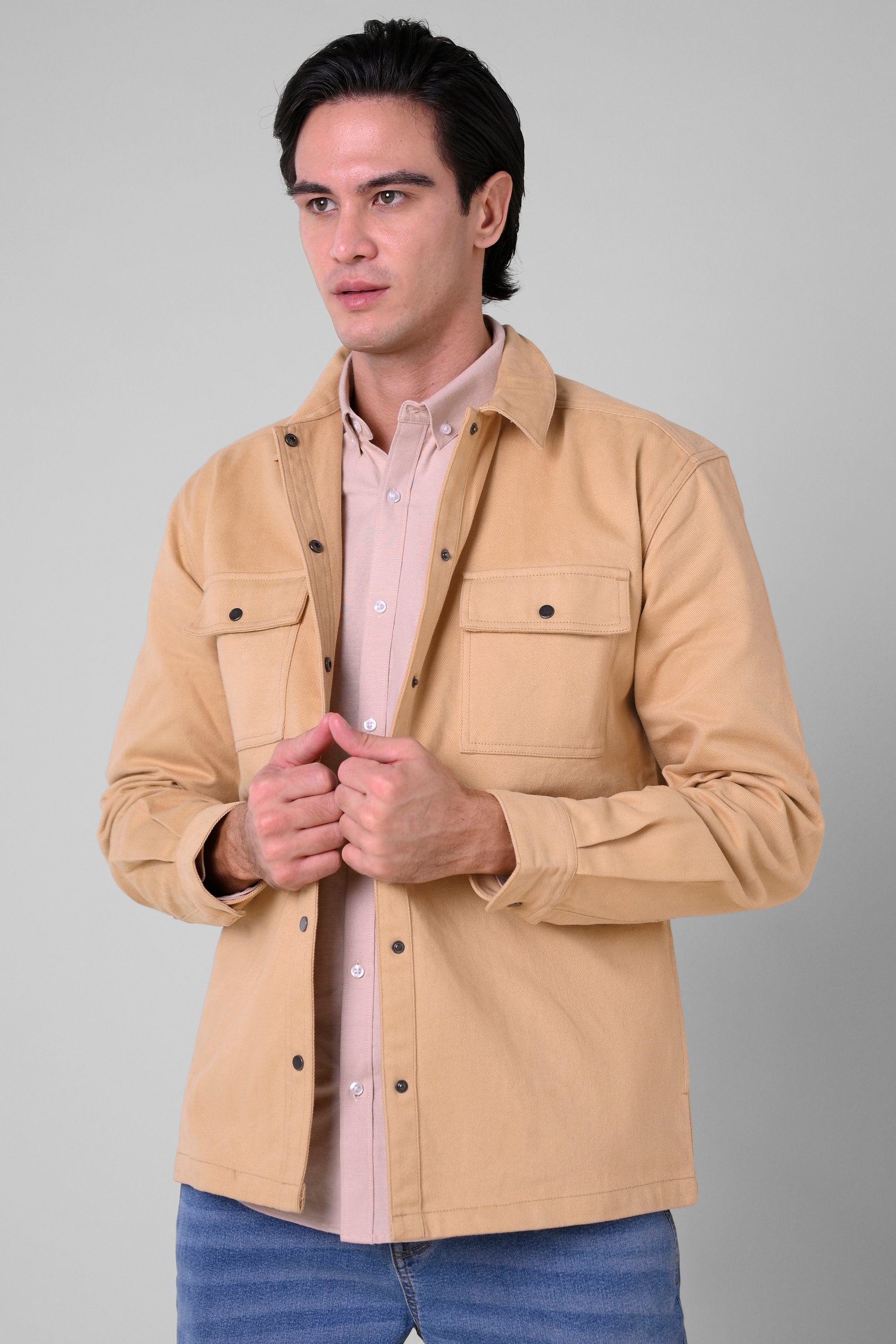 Enorsia Men's Khaki Premium Curry Twill Shacket - Uk Xxl