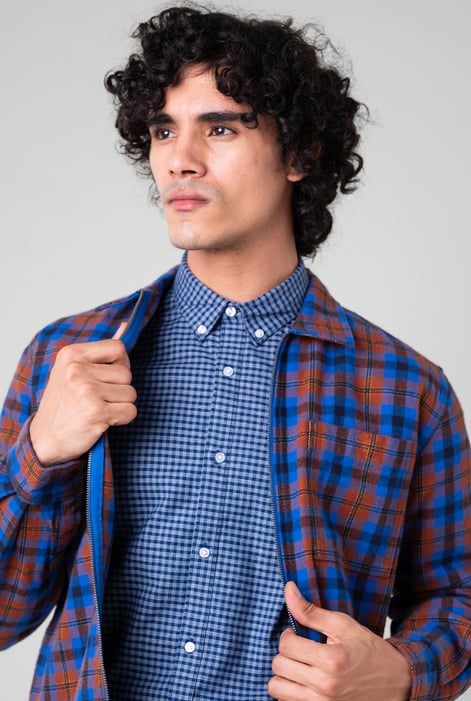 Men's Royal Blue Tartan Check Flannel Shacket