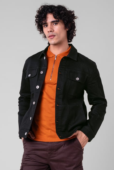 Men's Regular Fit Black Denim Jacket