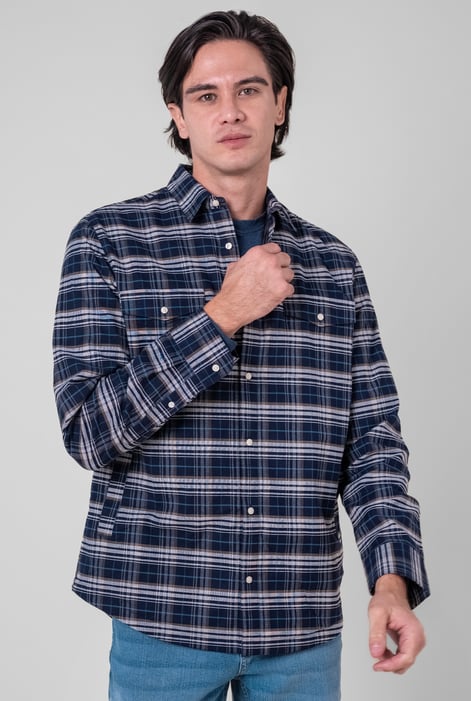 Mens Navy Light Padded Check Over Shirt