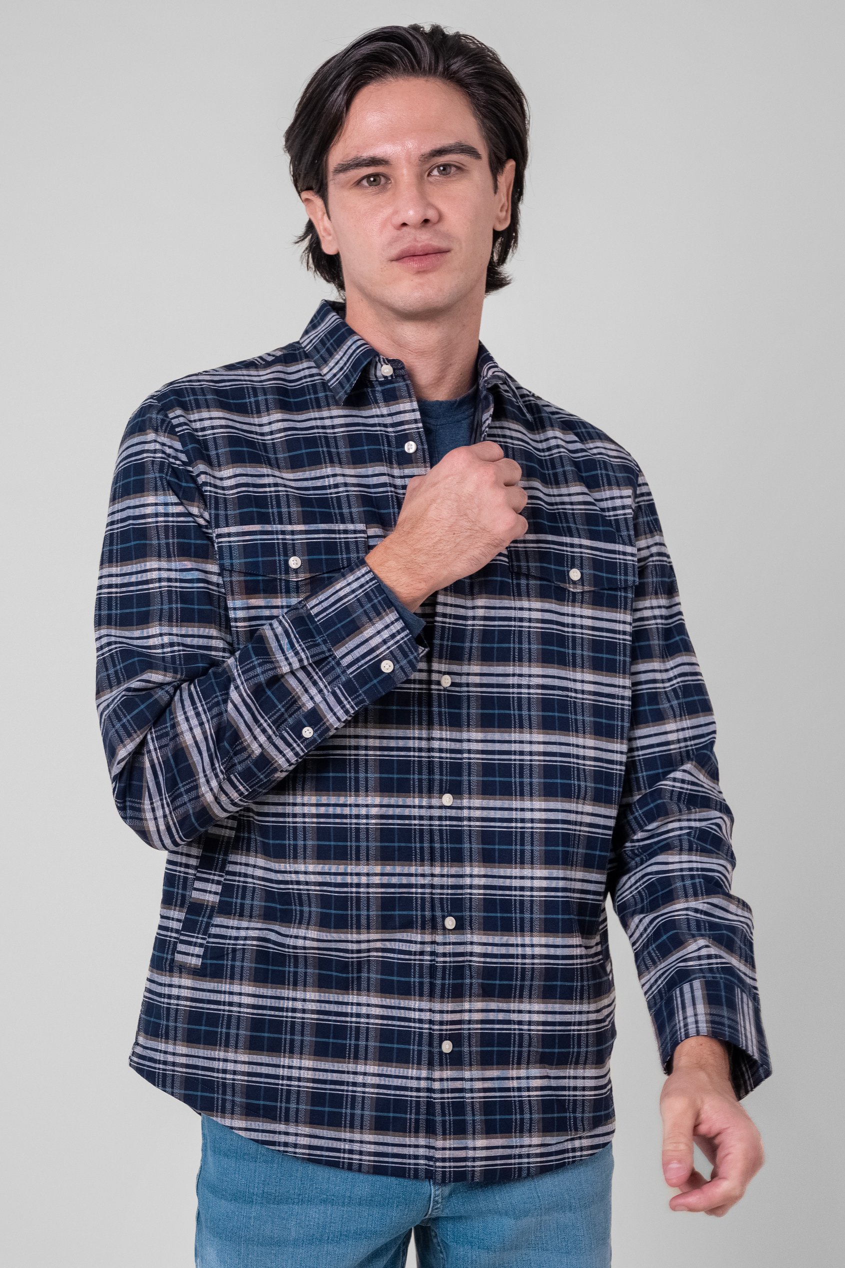 Enorsia Men's Navy Light Padded Check Over Shirt - Uk Xxl