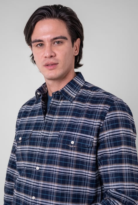 Mens Navy Light Padded Check Over Shirt