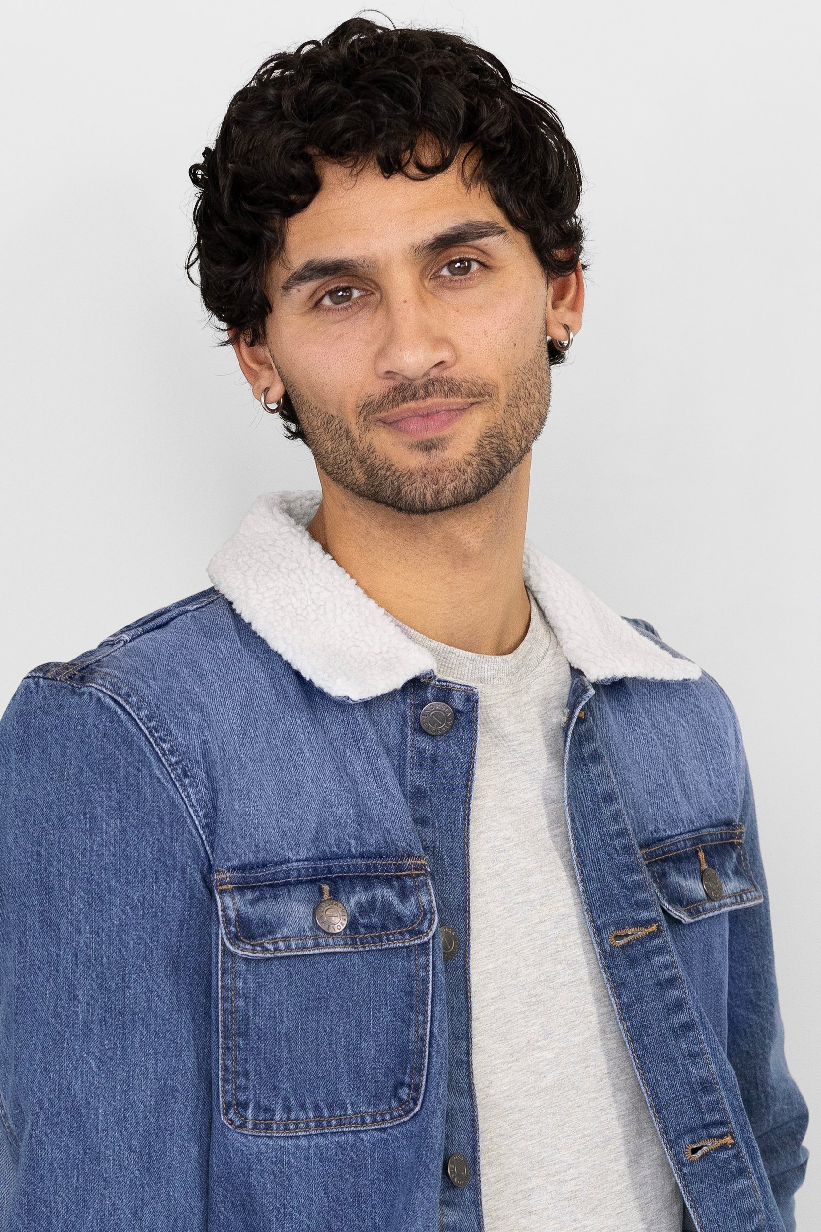 Men's Borg Collar Denim Trucker Jacket