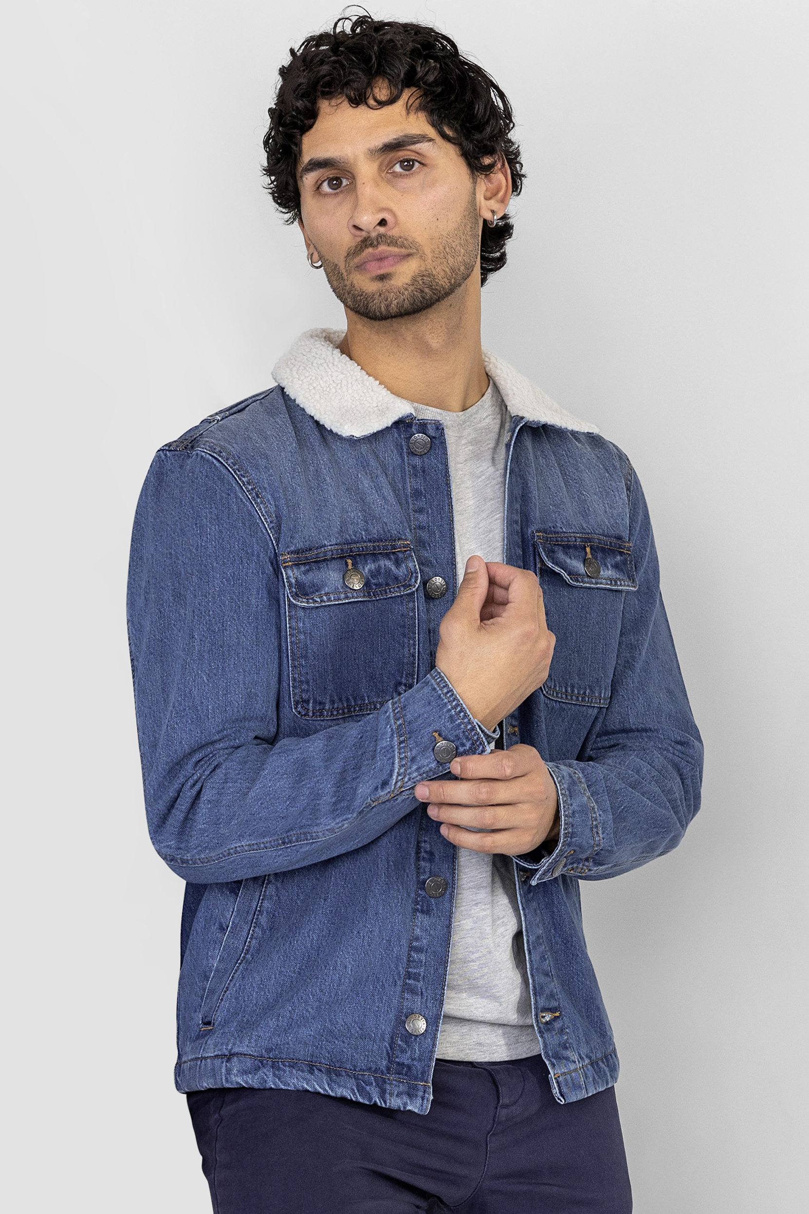 Men's Borg Collar Denim Trucker Jacket