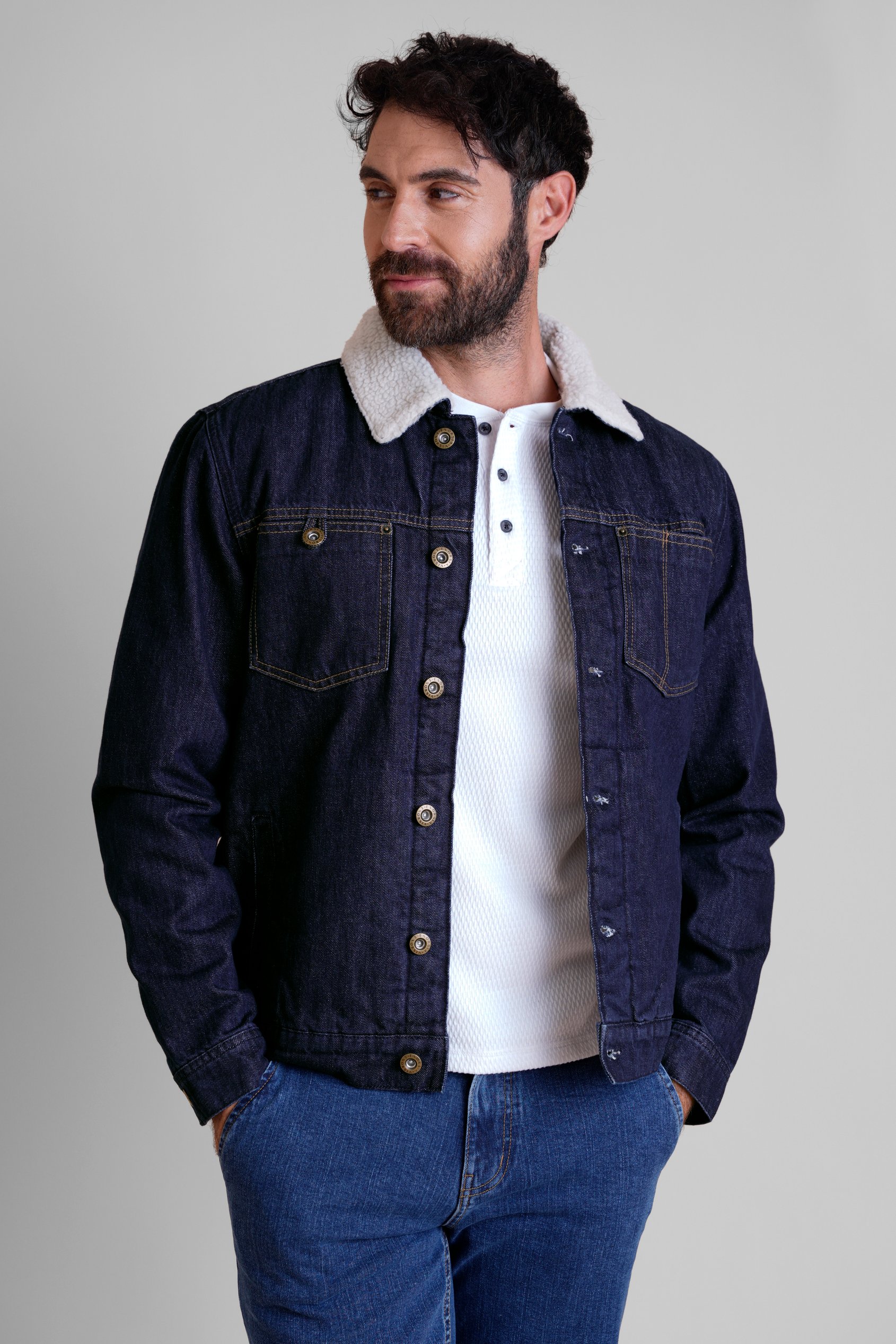 Enorsia Men's Raw Wash Borg Lined 100% Cotton Denim Jacket - Uk Xl