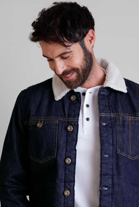 Men's Raw Wash Borg Lined 100% Cotton Denim Jacket