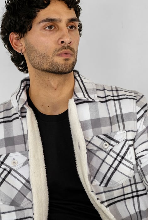 Men's Grey & Ivory Heritage Plaid Borg Lined Shacket