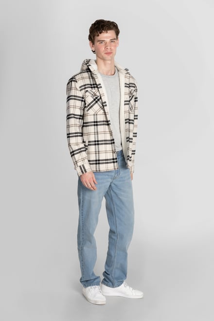 Check Hooded Borg Lined Shacket