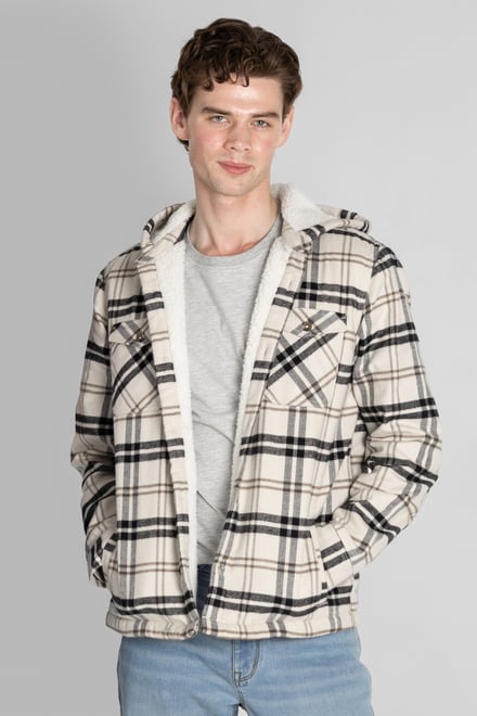 Check Hooded Borg Lined Shacket