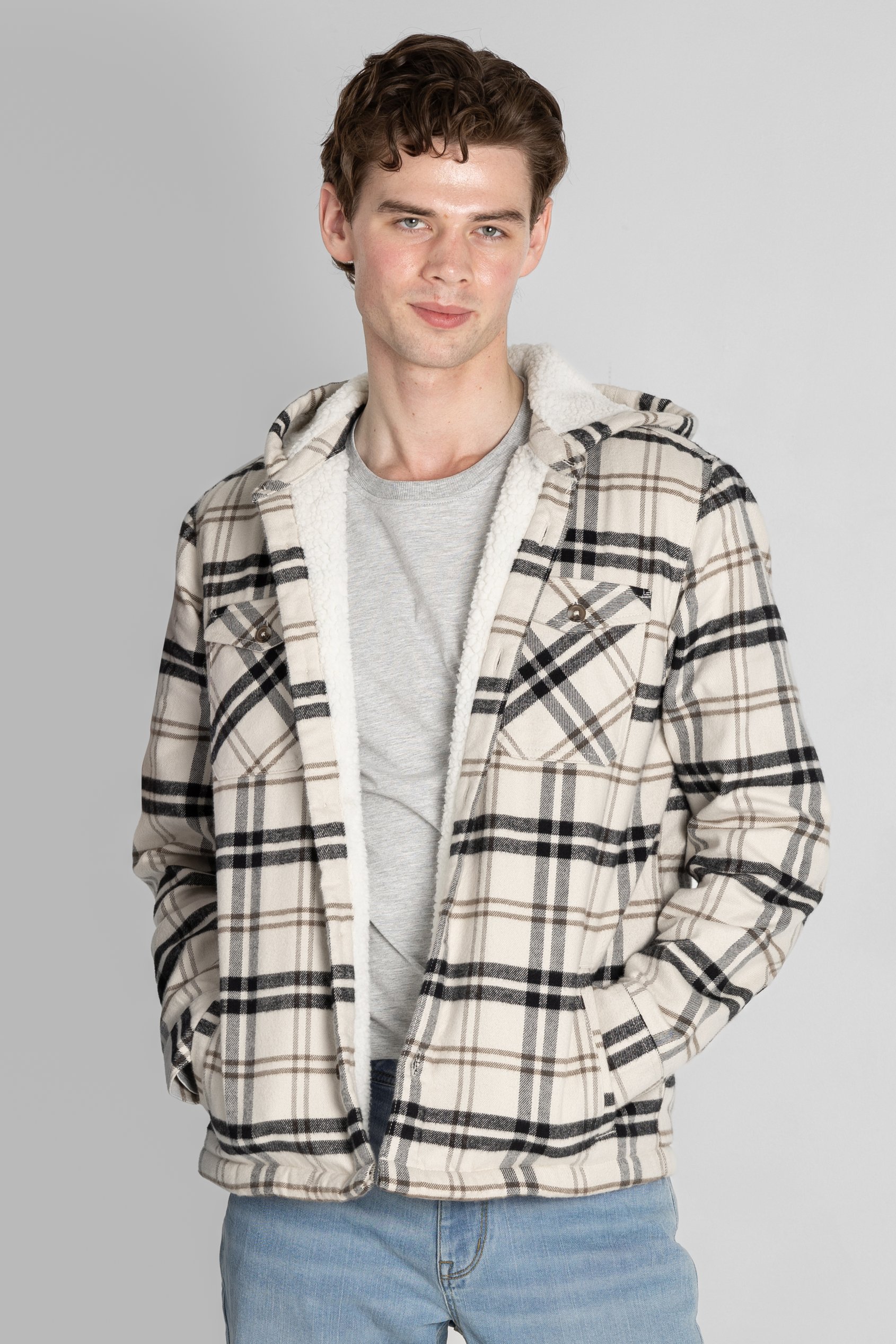 Check Hooded Borg Lined Shacket