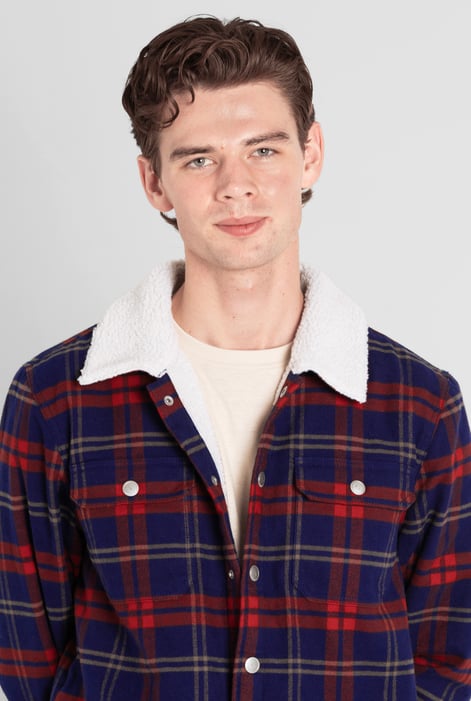 Navy Tartan Check Borg Lined Cotton Shacket
