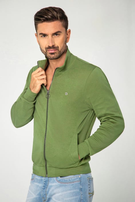 Green Funnel Neck Zip Through Sweatshirt