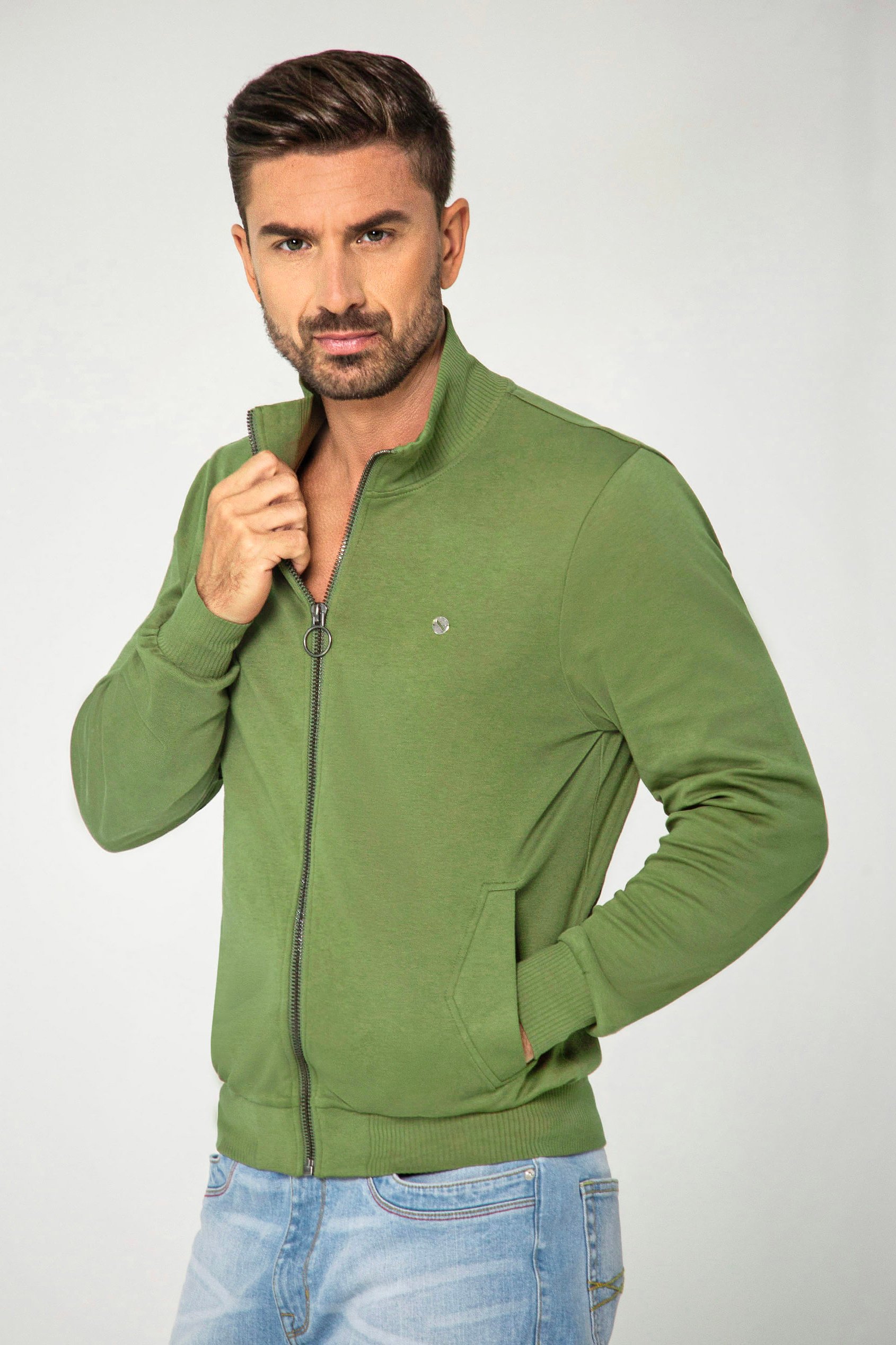 Enorsia Men's Green Funnel Neck Zip Through Sweatshirt - Uk Xxl