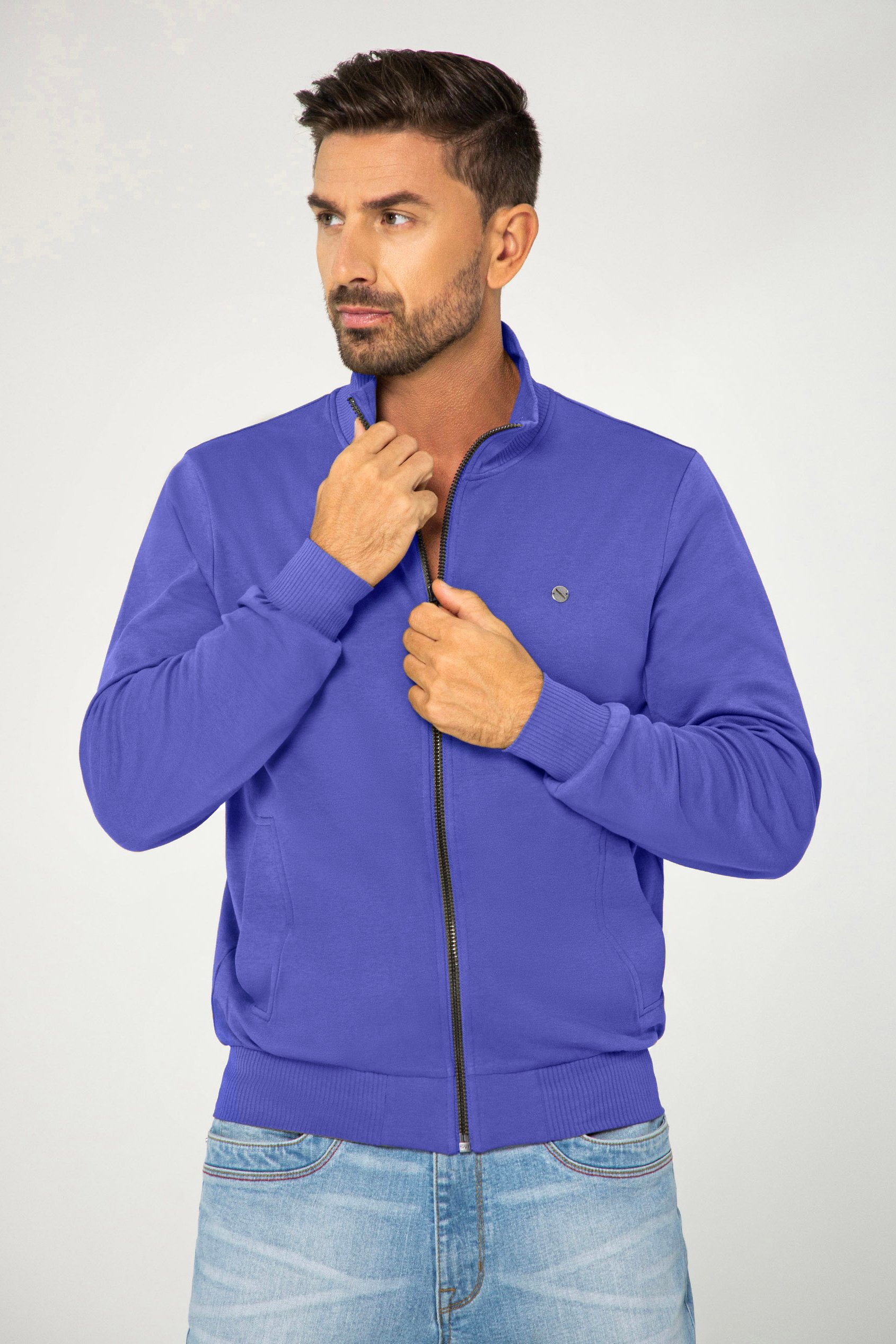 Enorsia Men's Blue Funnel Neck Zip Through Sweatshirt - Uk L