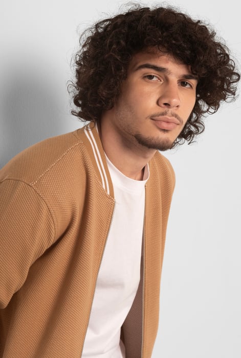 Brown Heavy Waffle Bomber Jacket