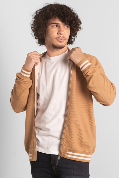 Brown Heavy Waffle Bomber Jacket