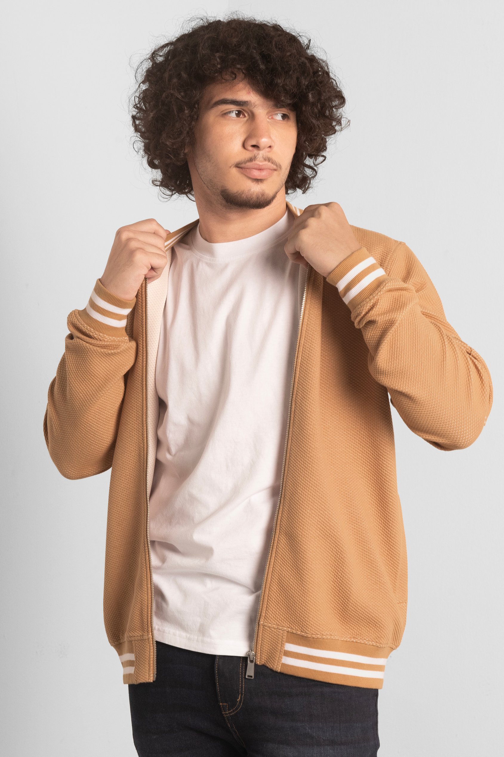 Enorsia Men's Brown Heavy Waffle Bomber Jacket - Uk L