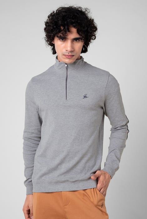Grey Elbow Patch Half Zip Sweatshirt