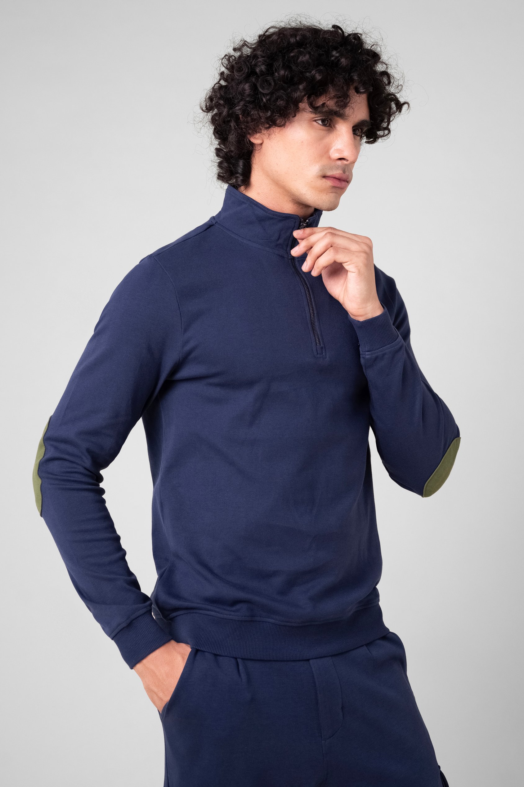 Enorsia Men's Navy Elbow Patch Half Zip Sweatshirt - Uk Xxl