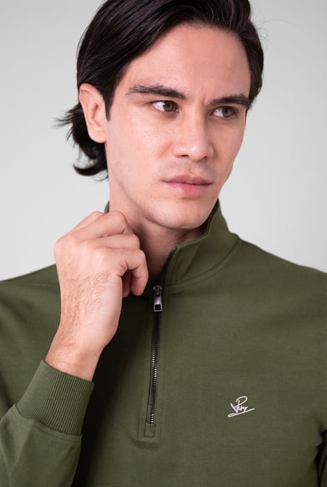 Green Elbow Patch Half Zip Sweatshirt
