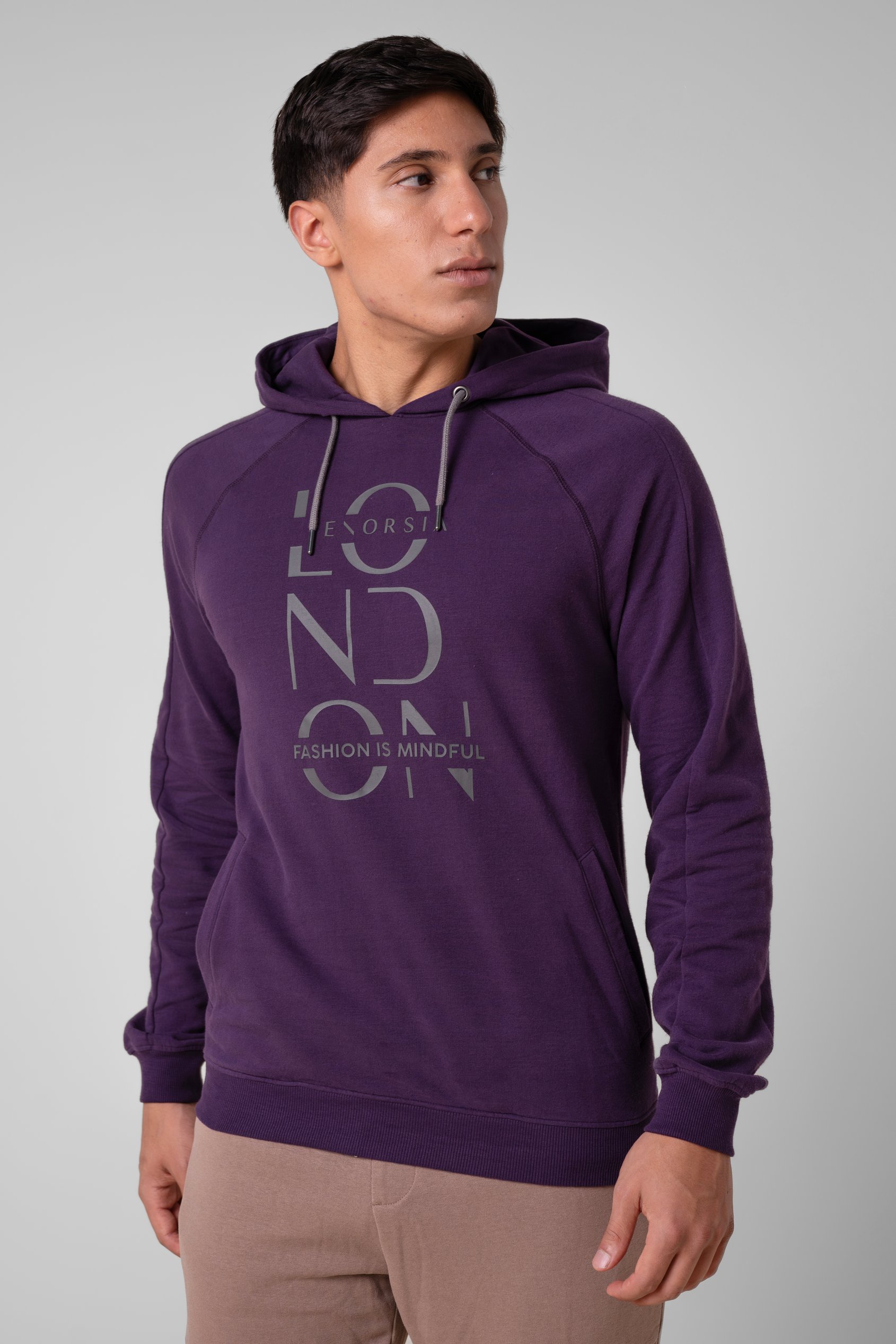 Enorsia Men's Purple Raglan Sleeve Chest Print Hoodie - Uk S