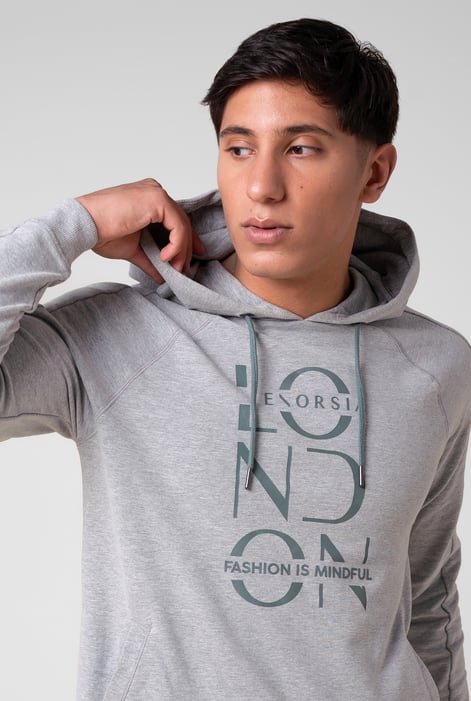 Grey Raglan Sleeve Chest Print Hoodie