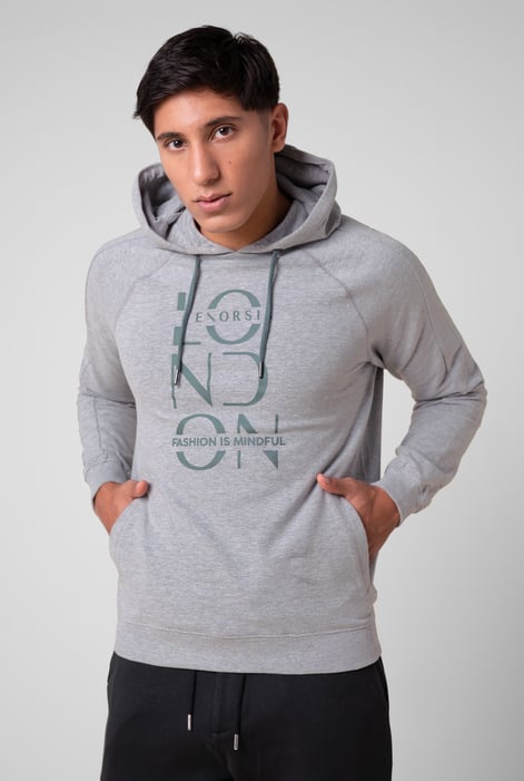 Grey Raglan Sleeve Chest Print Hoodie