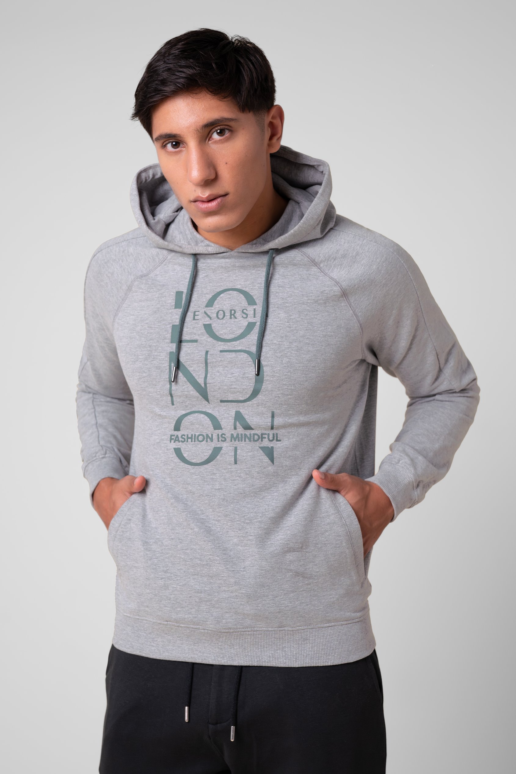 Enorsia Men's Grey Raglan Sleeve Chest Print Hoodie - Uk S