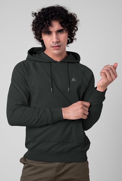 Green Flap Detail Kangaroo Pocket Hoodie