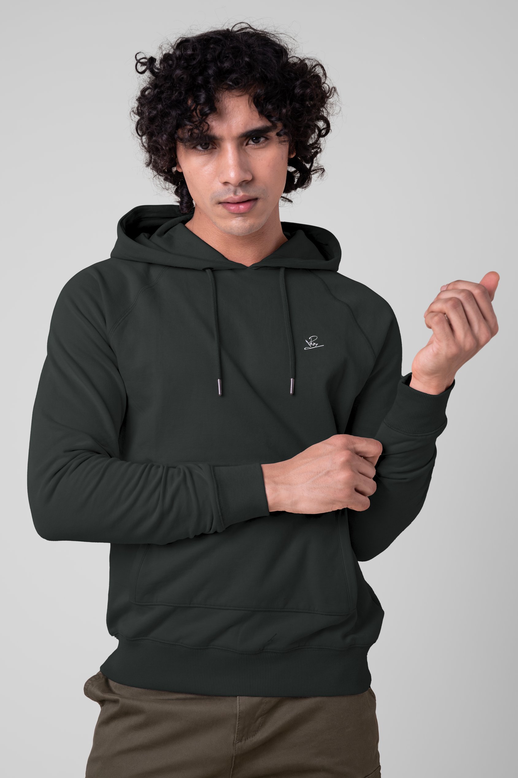 Enorsia Men's Green Flap Detail Kangaroo Pocket Hoodie - Uk Xl