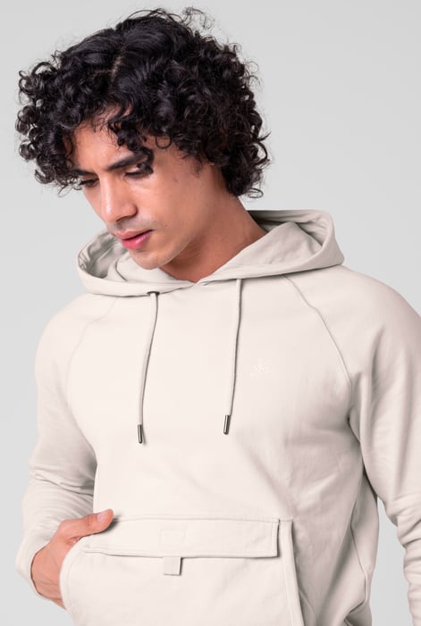 Cream Flap Detail Kangaroo Pocket Hoodie