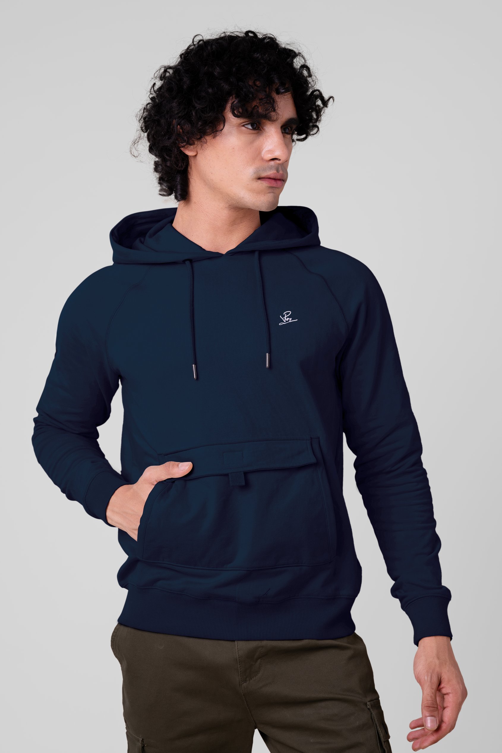 Enorsia Men's Navy Flap Detail Kangaroo Pocket Hoodie - Uk Xxl